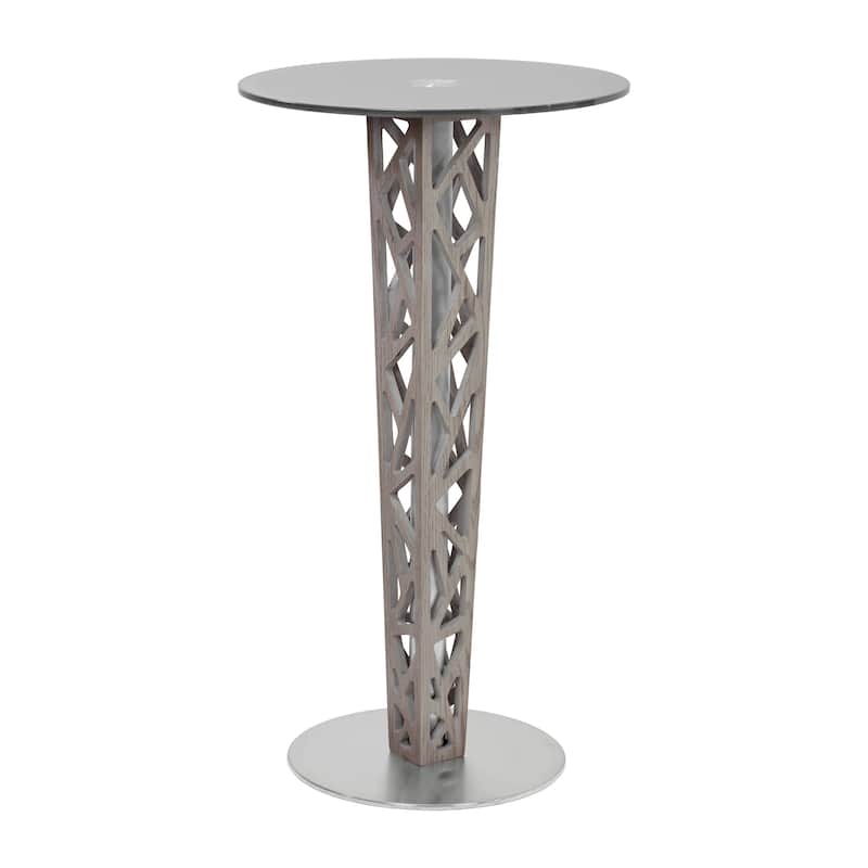 Armen Living Crystal Bar Table with Clear Tempered Glass Top - Grey