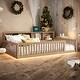 preview thumbnail 1 of 10, Brown Wood Twin XL Size Daybed with USB Ports and Storage Shelves, Box Spring Not Required