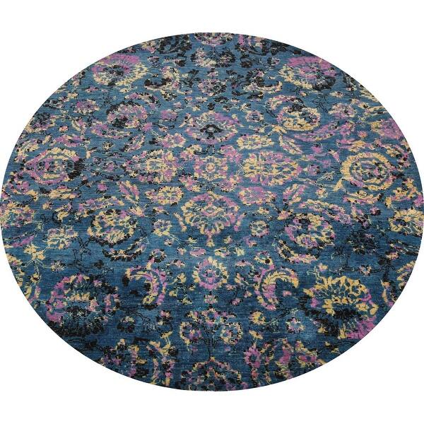 slide 2 of 15, Wool/ Silk Artistic Modern Abstract Area Rug Handmade Oriental Carpet - 6'0" x 6'1" Round
