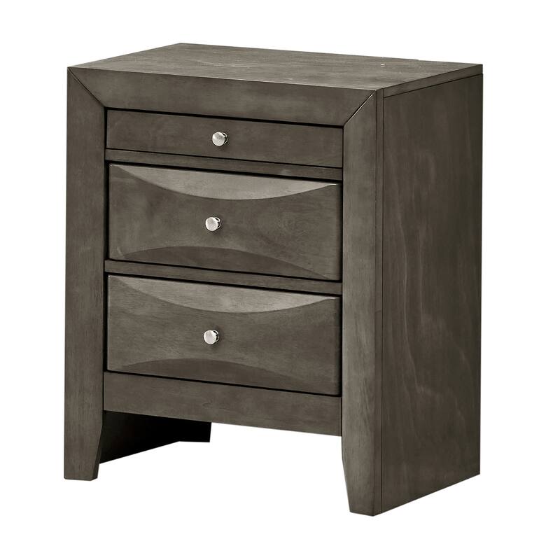 3-Drawer Gray Nightstand with Dovetail Front and Back, 28 Inch Classic Wooden Bedroom Bedside Storage