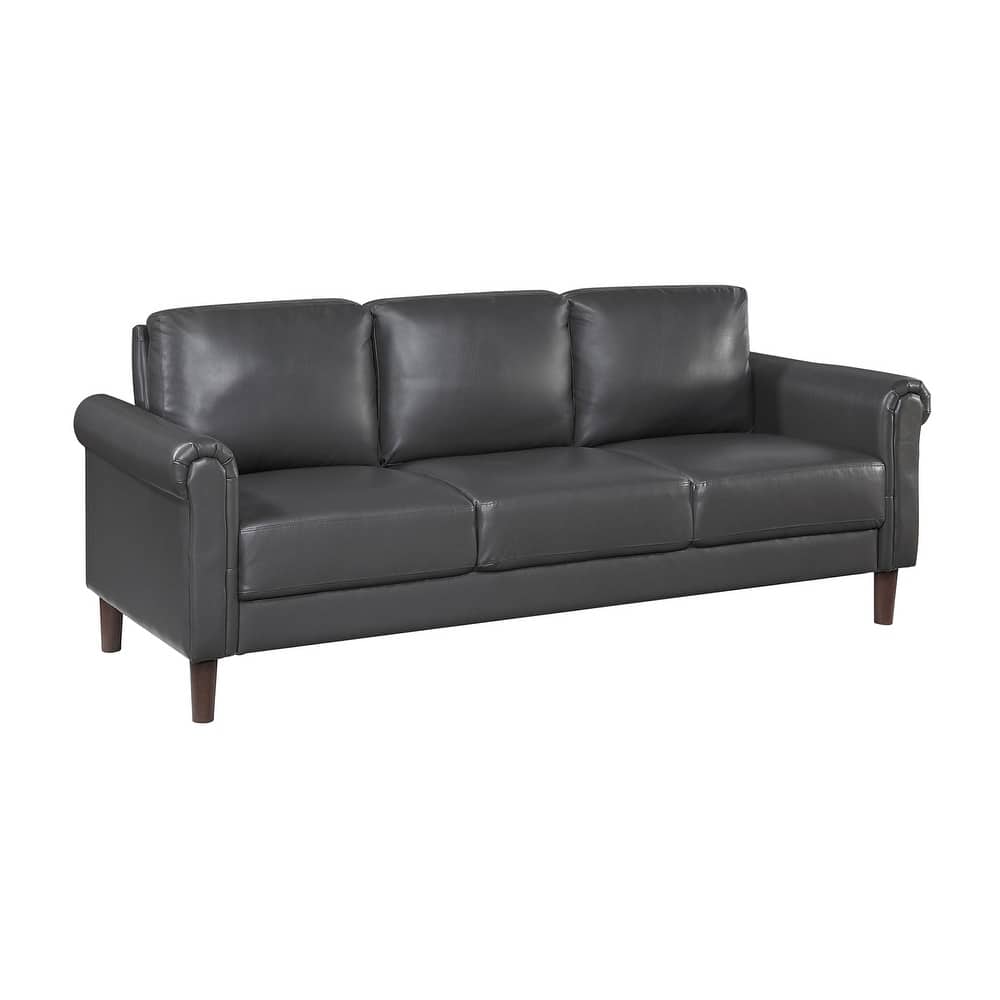 Fremont & Park Frances 79" Faux Leather Living Room Sofa - Brown Finish Exposed Feet