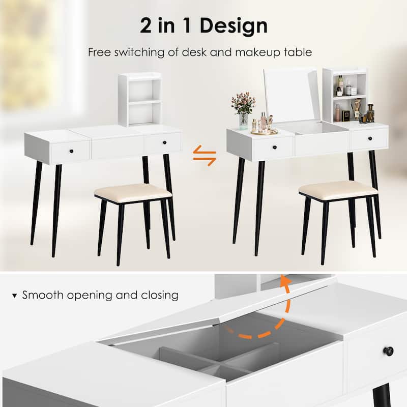 Makeup Vanity Set White Dressing Table with hideable Mirror
