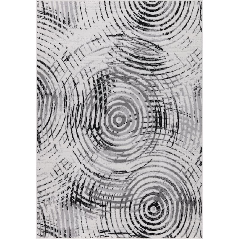 Dream Collection Abstract Circles Black and Grey Rug - 7'11 x 10'7