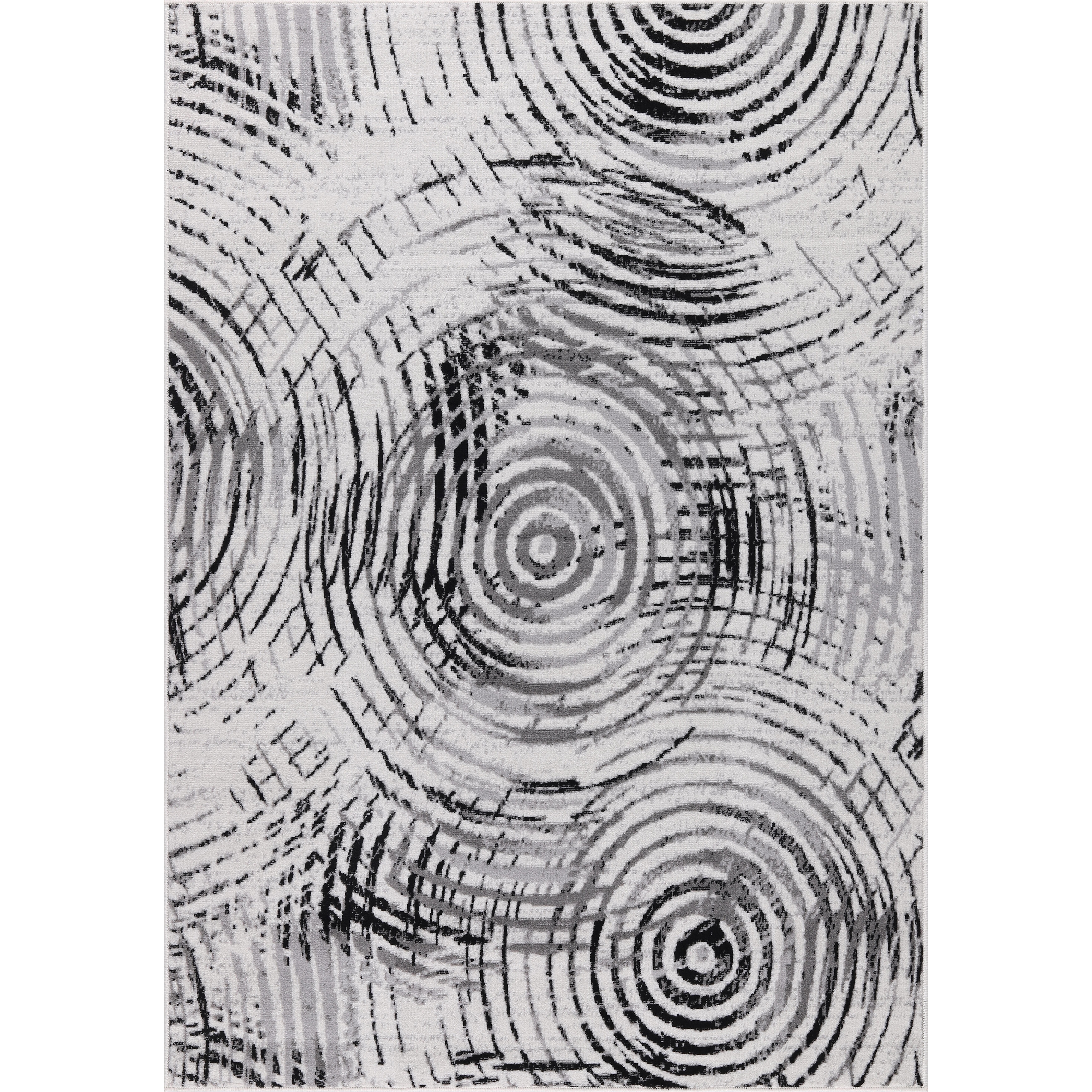 MDA Rugs Dream Collection Abstract Circles Black and Grey Rug