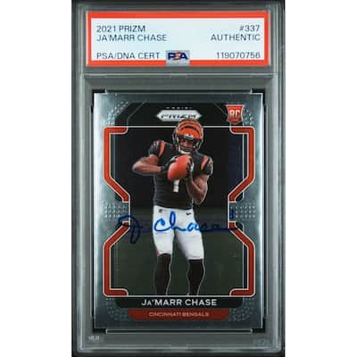 Ja'Marr Chase 2021 Panini Prizm Signed Football Rookie Card #337 Authentic Auto PSA Cert # 119070756 - 8' x 11'