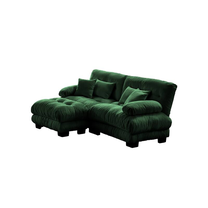 Modular Chenille 2-Seat Cloud Couch Sectional Sofa with Convertible Ottoman and Lumbar Pillows for Living Room