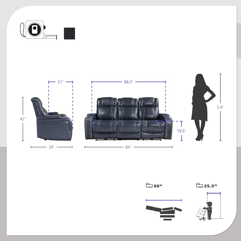Lourical 3-Piece Leather Match Power Reclining Sofa Set