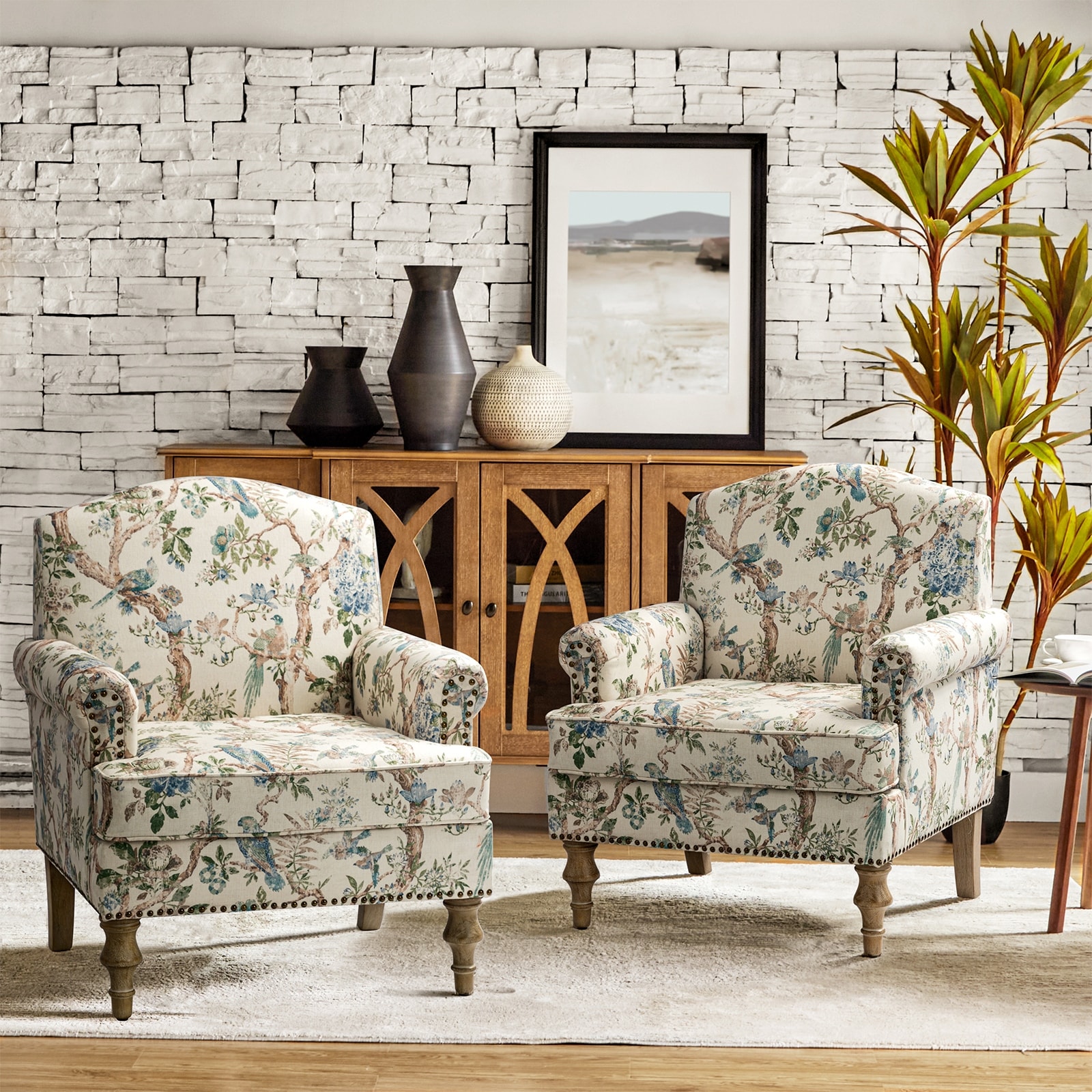 Printed accent chair with ottoman sales