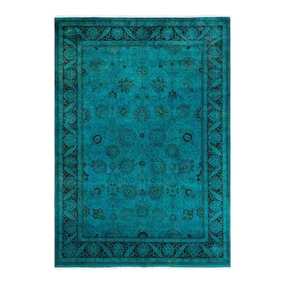 Overton Hand Knotted Wool Vintage Inspired Modern Contemporary Overdyed Blue Area Rug - 6' 1" x 8' 9"