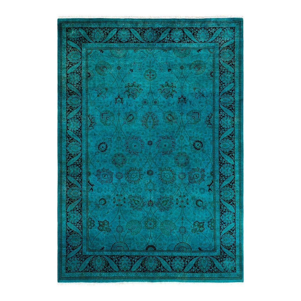 Overton Hand Knotted Wool Vintage Inspired Modern Contemporary Overdyed Blue Area Rug - 6' 1" x 8' 9"