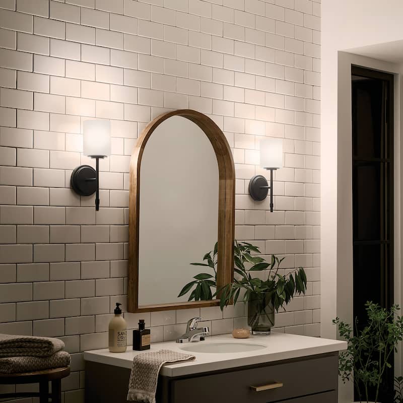 Kichler Lighting Ali 1-Light Black Wall Sconce with Glass Shade - 14.5 in