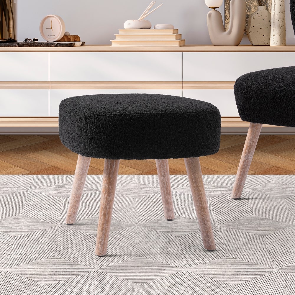 Boucle Polyester Upholstered Ottoman - Stain Resistant