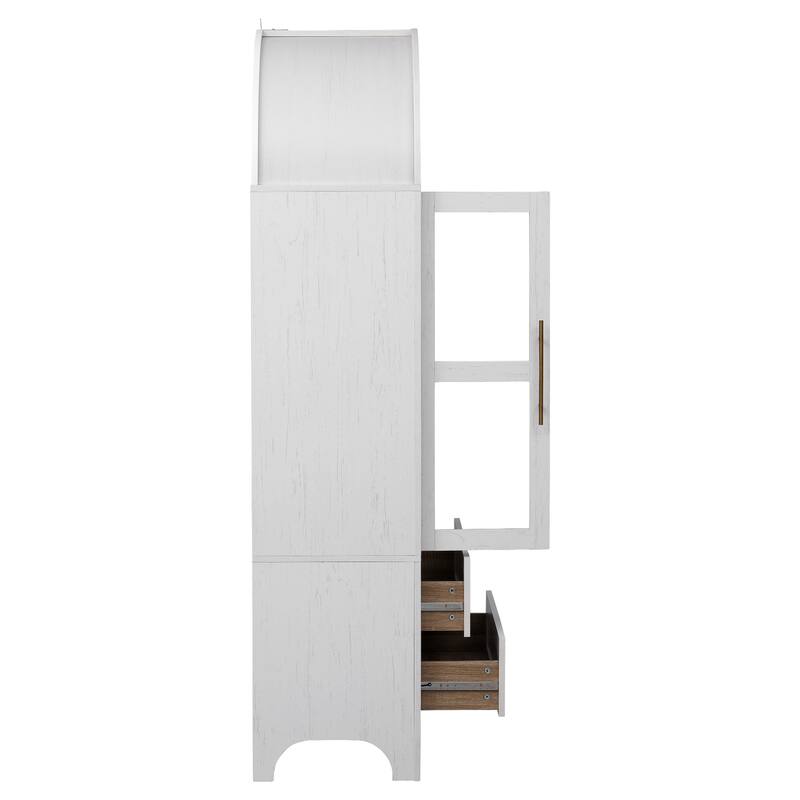 Arched Cabinet with Glass Doors, 71" Freestanding Pantry Cabinet with Drawers, Wood Storage Cabinets, Kitchen Versatile Cupboard
