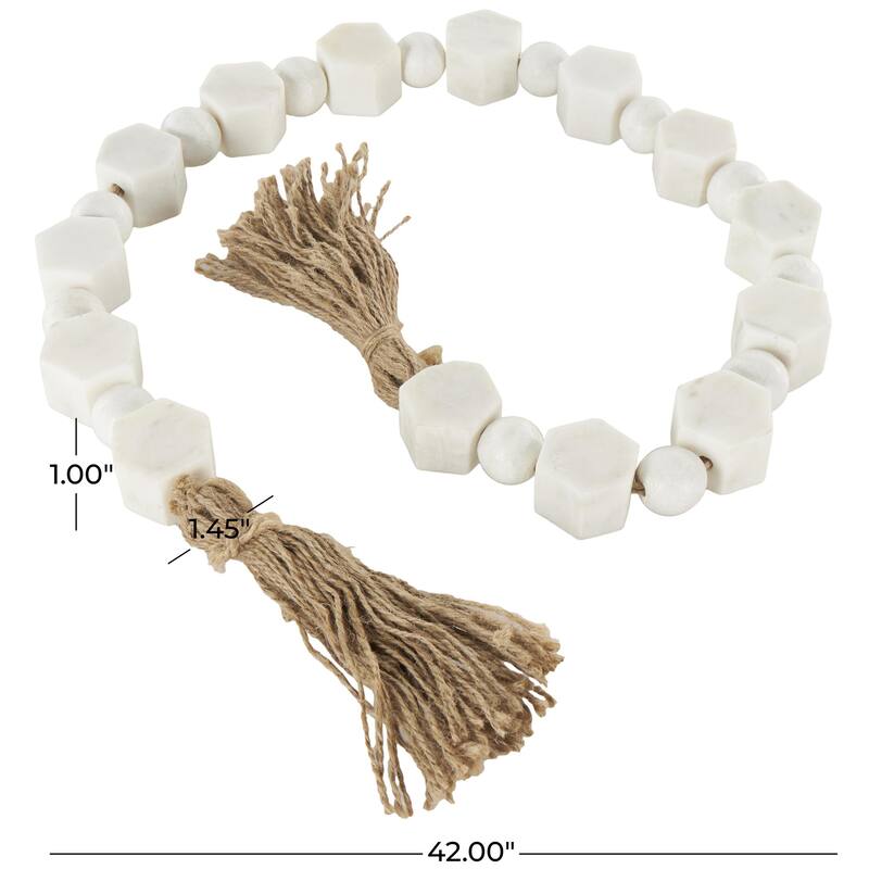 Marble Handmade Hexagon Garland with Tassel with Knotted Brown Jute - White - Roche River Decor