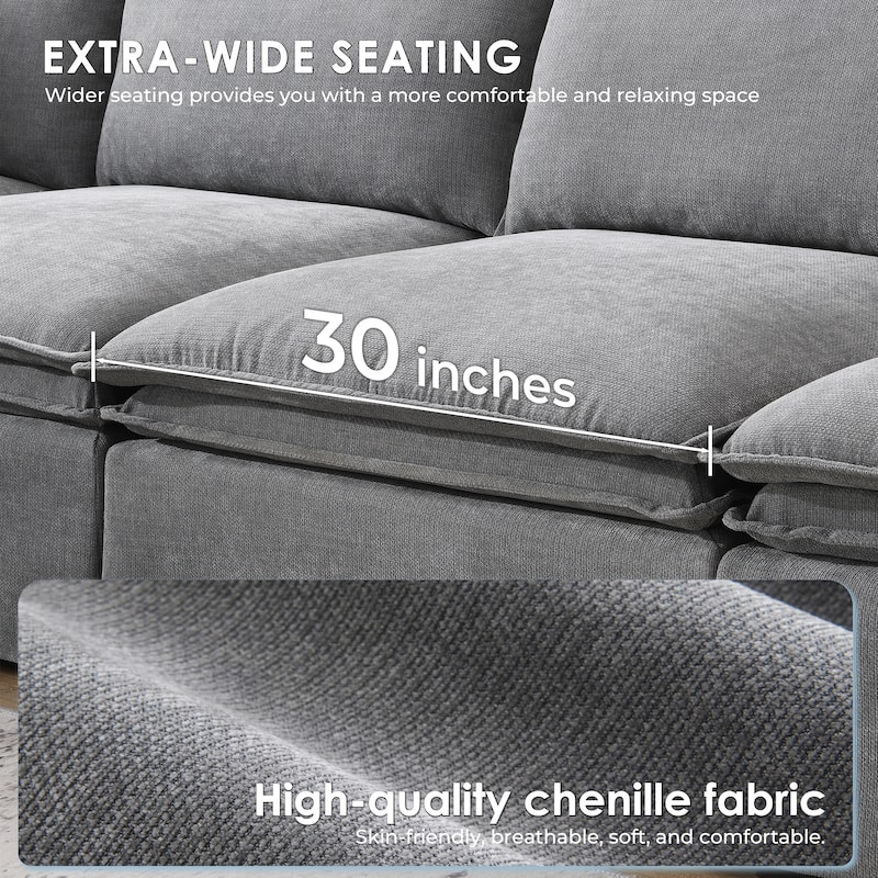 L Shape Modular Sectional Sofa with Ottoman, Oversized Chenille Upholstered 6-Seat Sofa, High Density Sponge Corner Sofa