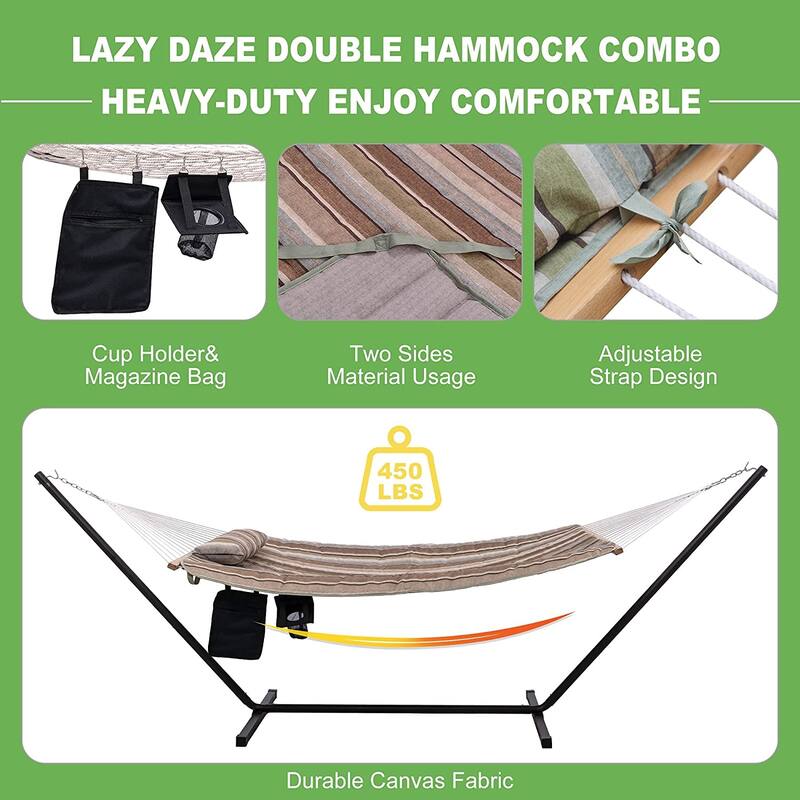 Outdoor Cotton Rope Hammock with 12FT Steel Stand