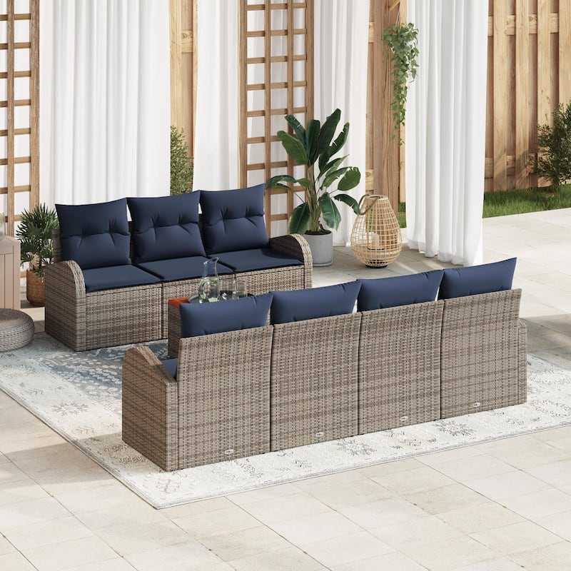 vidaXL 8 Garden Sofa Set with Cushions Black/Grey Poly Rattan - 92.1 x 24.4 x 27.2 - Grey