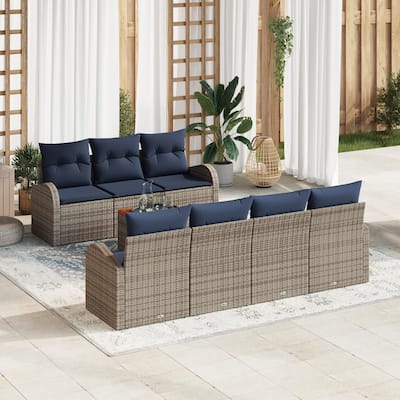 vidaXL 8 Garden Sofa Set with Cushions Black/Grey Poly Rattan - 92.1 x 24.4 x 27.2