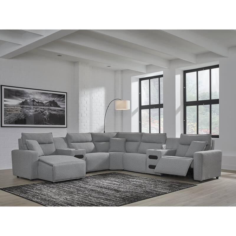 Signature Design by Ashley Modmax Gray 7-Piece Power Reclining Sectional with Chaise - 143" W x 143" D x 41" H