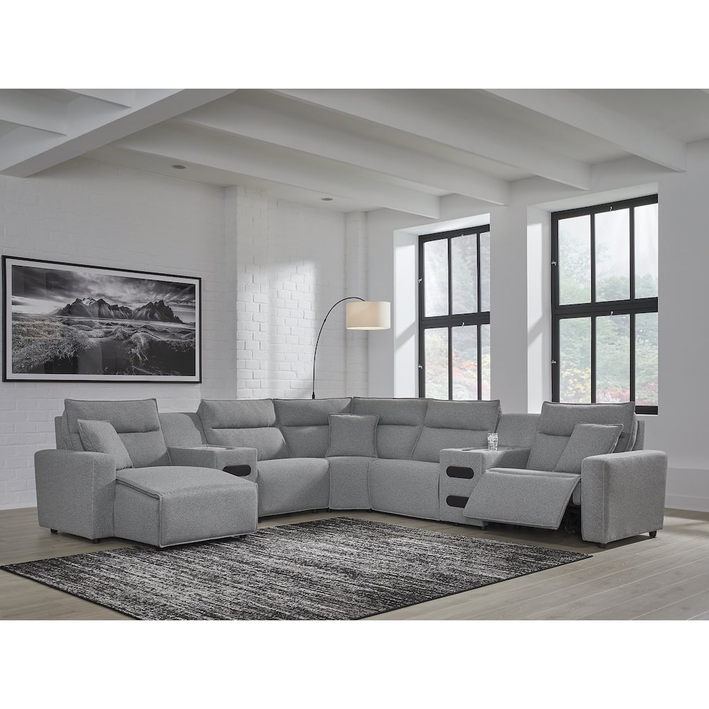 Signature Design by Ashley Modmax Gray 7-Piece Power Reclining Sectional with Chaise - 143" W x 143" D x 41" H