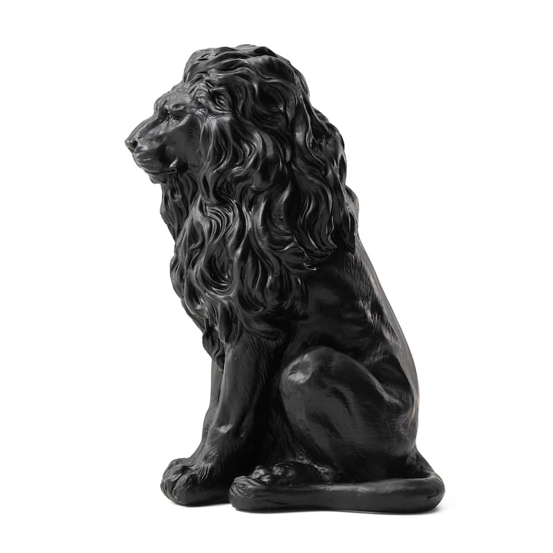 20.75"H MGO Black Guardian Sitting Lion Statue Porch Sign Outdoor Decoration Gifts by Glitzhome