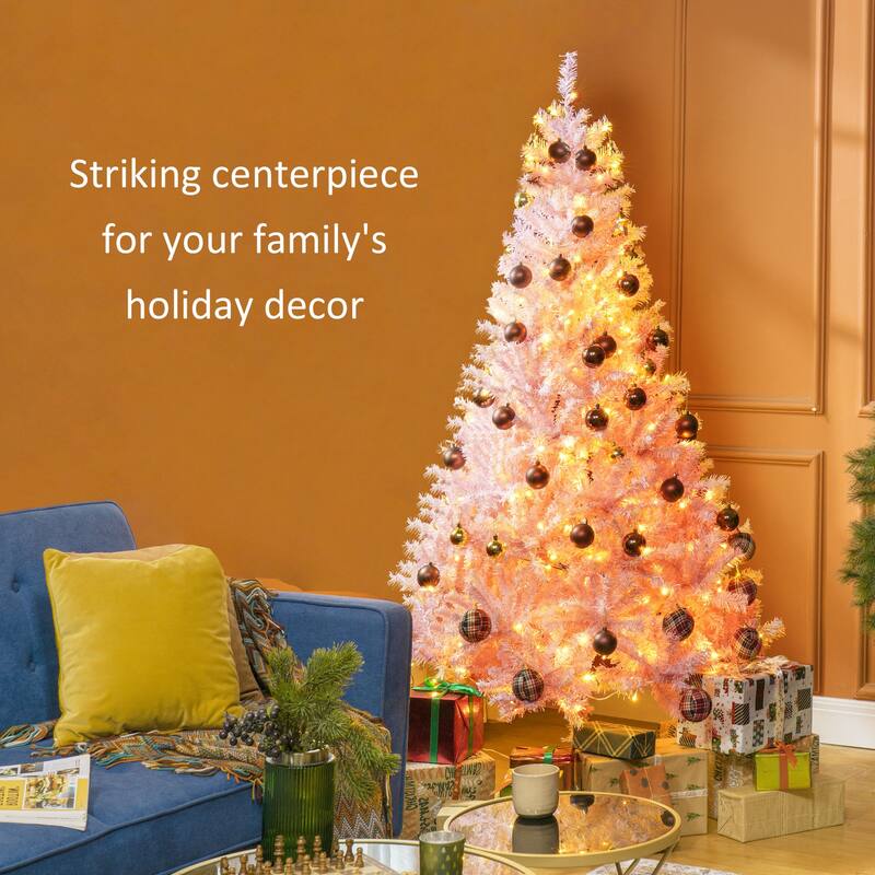 6 ft Pre-Lit Pink Artificial Christmas Tree with 250 Warm White LED Lights 1000 Branch Tips Hinged Sections