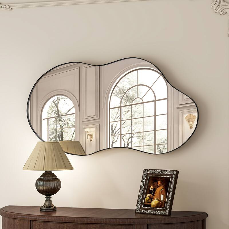 Asymmetrical Wavy Antique Accent Wall Mirror - 36"×22" - Antique Black