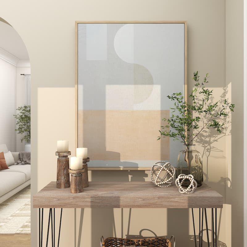 Canvas Geometric Mid Century Modern Shape Framed Wall Art with Pink and Sage Accents - Cream - Roche River Decor