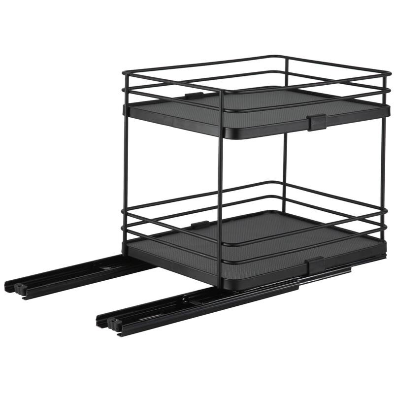 Organize It All 2 Tier Slide Out Shelf Organizer in Matte Black