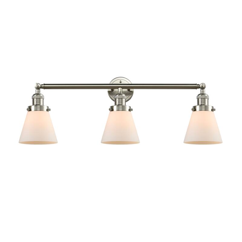 Innovations Lighting Small Cone 3 Light 30" Wide Bathroom Vanity Light - Brushed Satin Nickel / Matte White