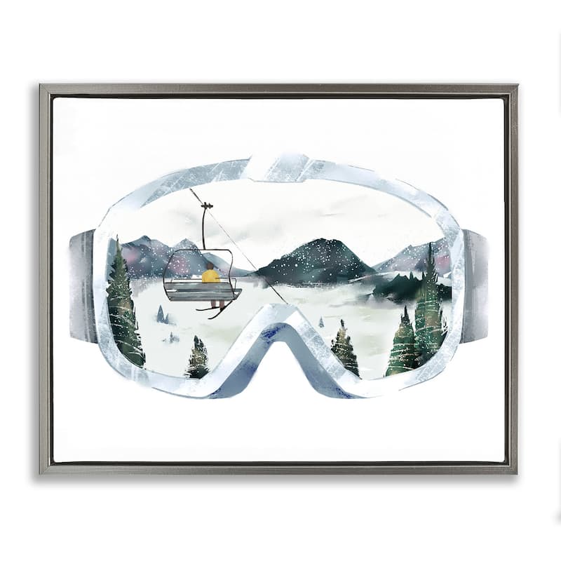 Stupell Ski Mountain Reflection in Sports Goggles Winter Forest Floater Frame - Grey - 21 x 17 - Grey