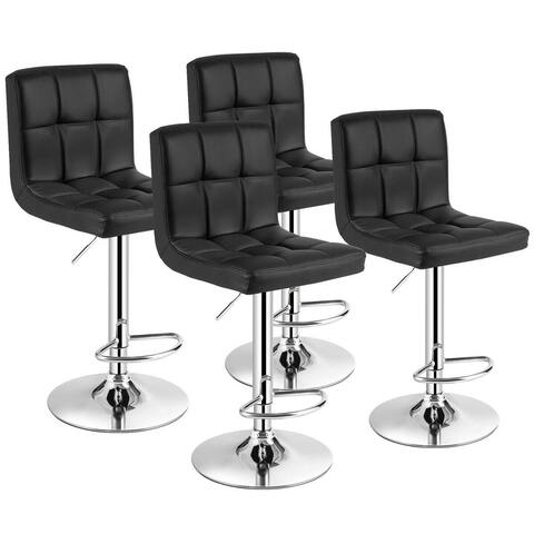 Gymax Set of 4 PU Leather Bar Stool Swivel Bar Chair w/ Adjustable - 17'' x 16'' x 38'' - 46'' (L x W x H)