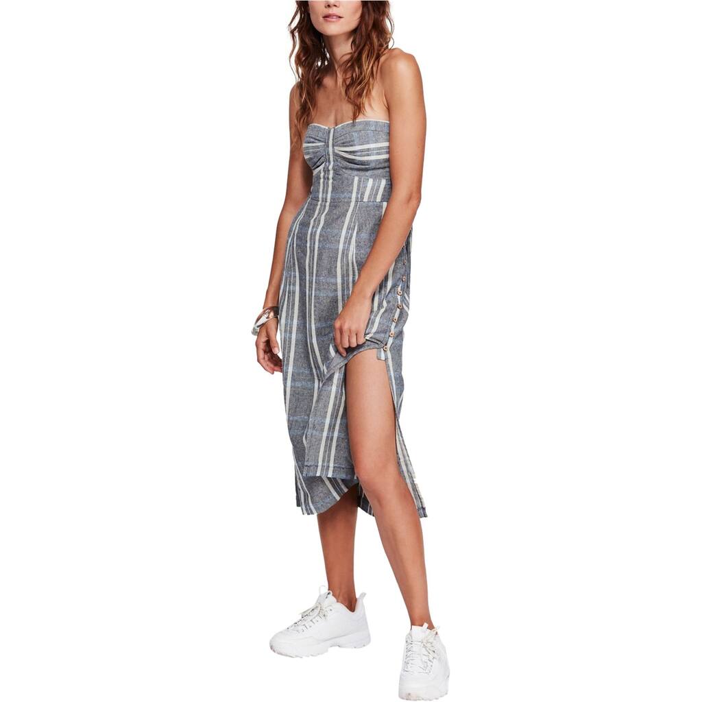 Free People Womens Plaid Strapless Dress,, Blue, X-Small