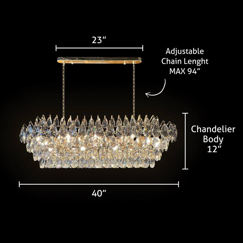 Teardrop Crystal Diamond Linear Chandelier 40"