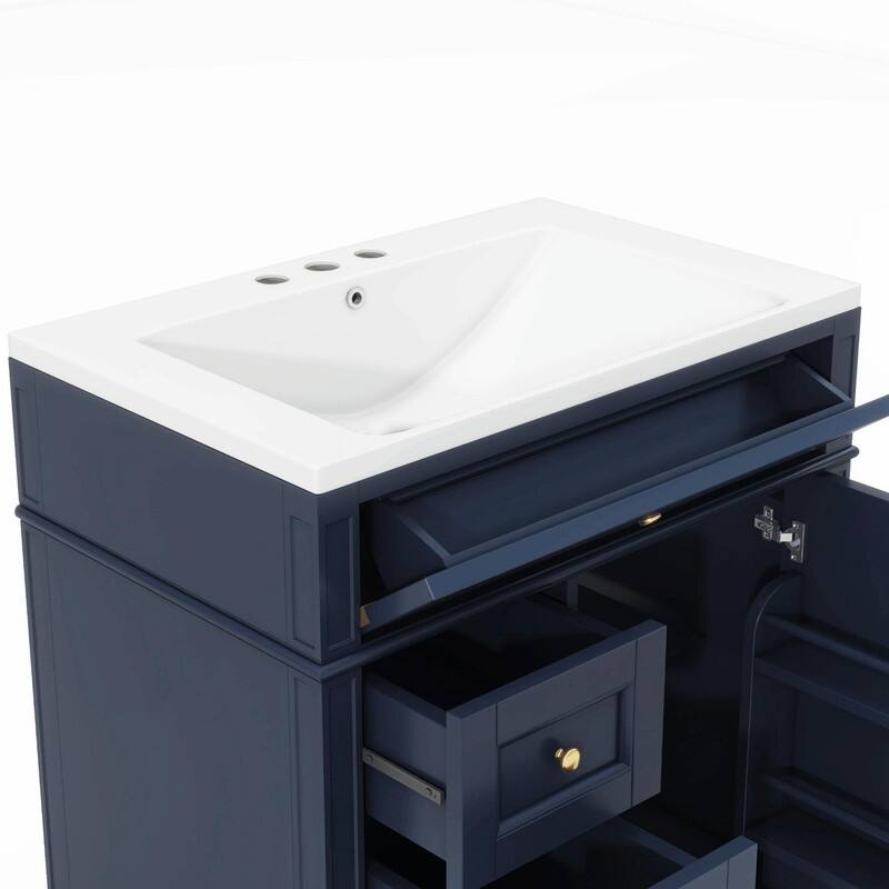 30'' Modern Bathroom Vanity with Top Sink, 2 Drawers and Tip-out Drawer