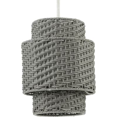 Manteo One-Light Cottage White with Weathered Grey Rattan Indoor Outdoor Hanging Pendant Light - 12 in x 12 in x 16.625 in