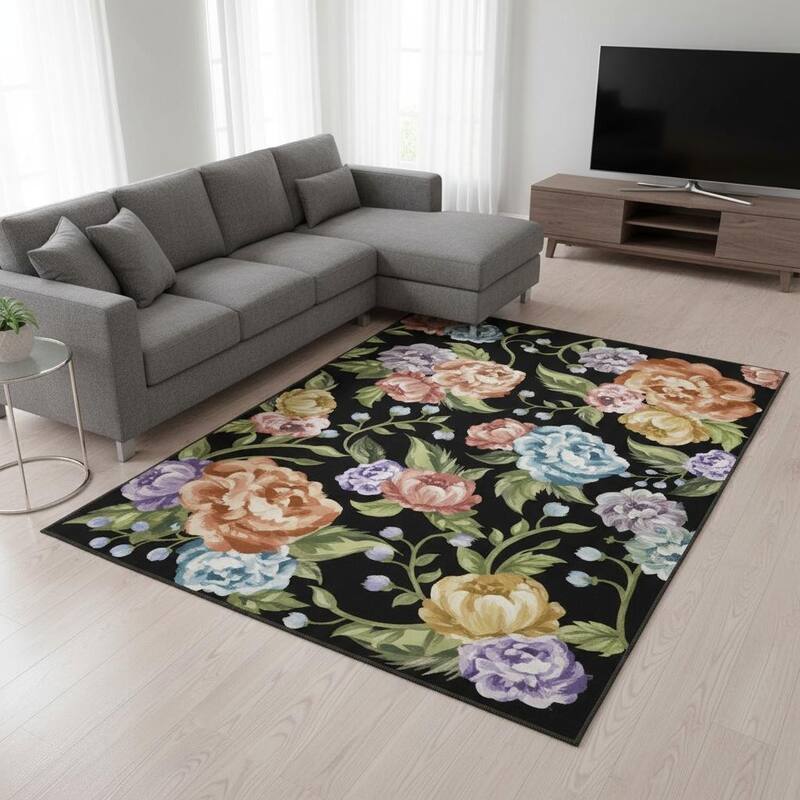 HomeRoots Floral Traditional Rectangle Area Rug - 6' X 9'