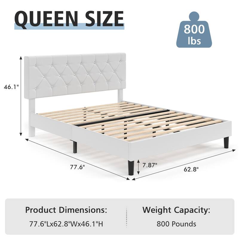 VECELO Upholstered Beds With Diamond Tufted Headboard Platform Bed Frame 7.9'' Under Bed Space