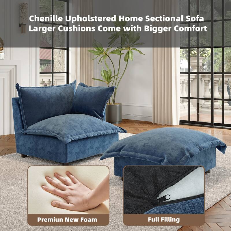 Modern Cloud Chaise Longue Accent Chair with Ottoman set