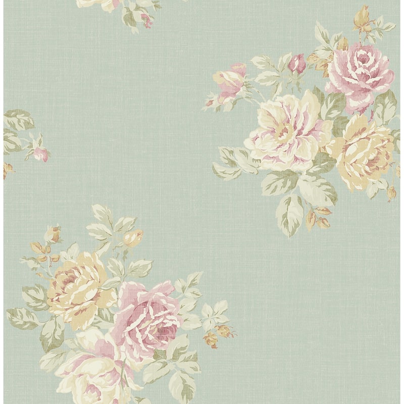 Seabrook Designs Aubree Rose Bouquet Unpasted Wallpaper - 20.5 in. W x 33 ft. L - Metallic Sage