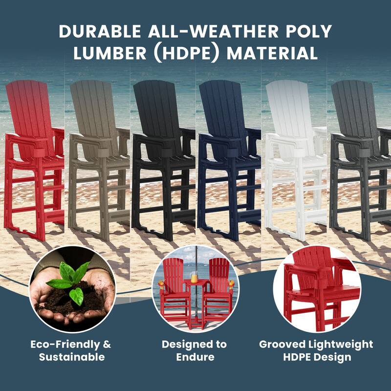 Polytrends Coastline Outdoor Poly Bar Chair Set with Connecting Tray & Cup Holder