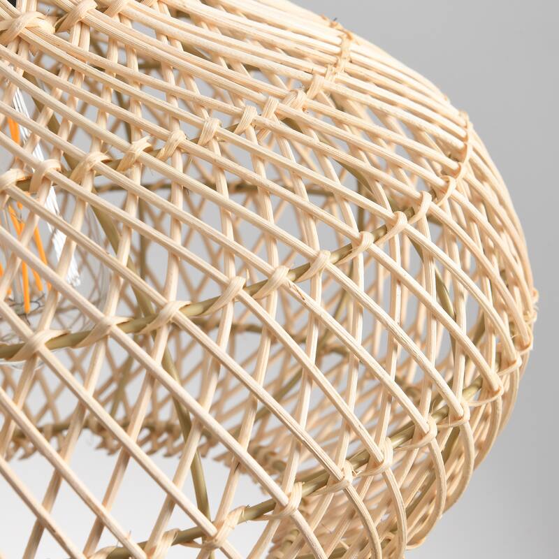 1-Light Boho Brown Rattan Hand-Woven Cloche Hanging Basket Pendant Light - 18.9" W x 59" H