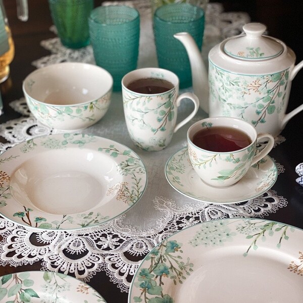 STP Goods Green Blossom Bone China Soup Deep Plate Set of 4