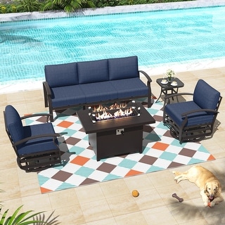 Aluminum Patio Outdoor Sectional Sofa Set with Fire Pit, Swivel Rocking Chairs and Ottomans