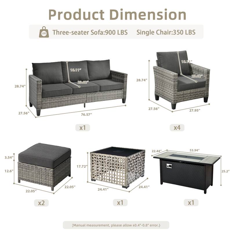 OVIOS 9 Pieces Patio Furniture Set with Solar-Powered Table & 54" Fire Table