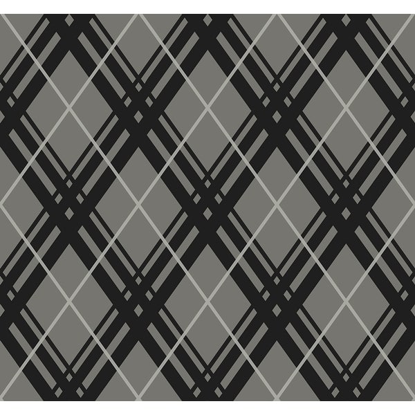 slide 2 of 5, Seabrook Designs Bias Diamond Plaid Unpasted Wallpaper 27 in. W x 27 ft. L - Metallic Titanium & Inkwell