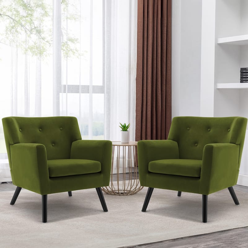 Velvet Upholstered Armchair Tufted Accent Chair, Set of 2 - 30.71"H x 28.35" W x 27.56"D