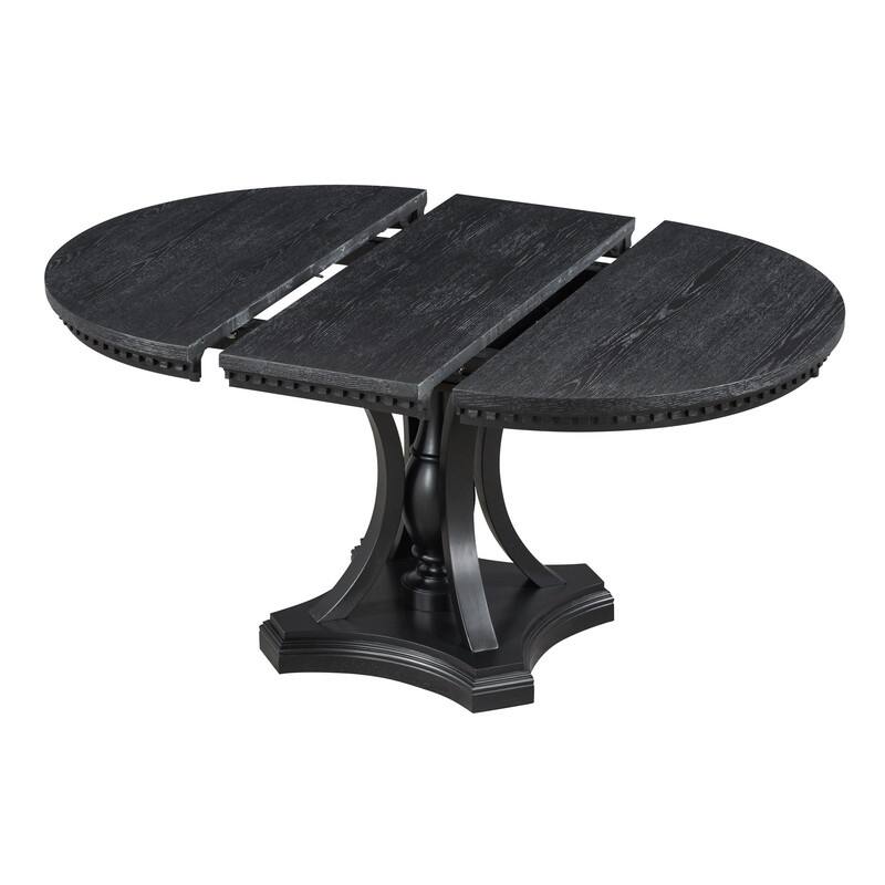 Retro 5-piece Dining Set Extendable Round Table and 4 Chairs for Kitchen Dining Room