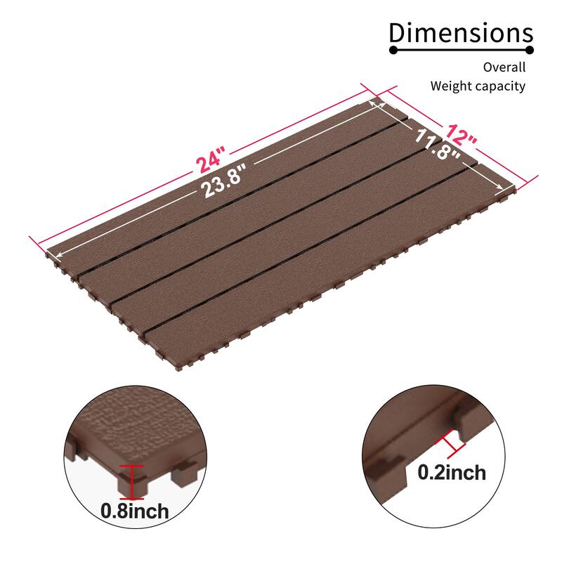 24 Pcs Interlocking Decking Tiles 2 FT Waterproof Outdoor Flooring All Weather Use for Porch Poolside Balcony Backyard