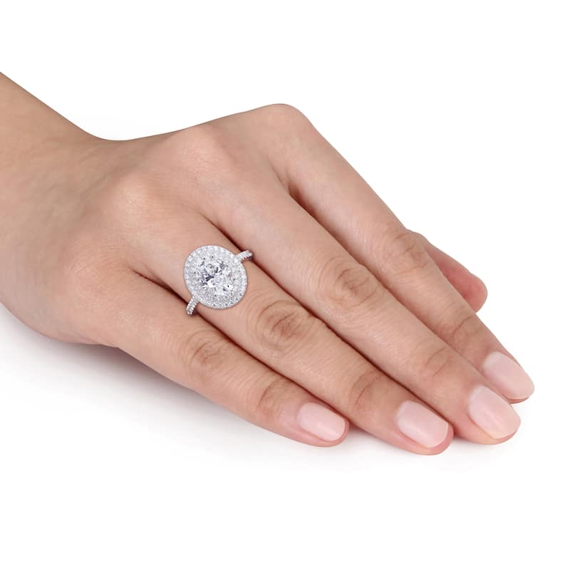 2 1/2ct TW Oval Lab-Grown Diamond Double Halo Engagement Ring in 14k White Gold